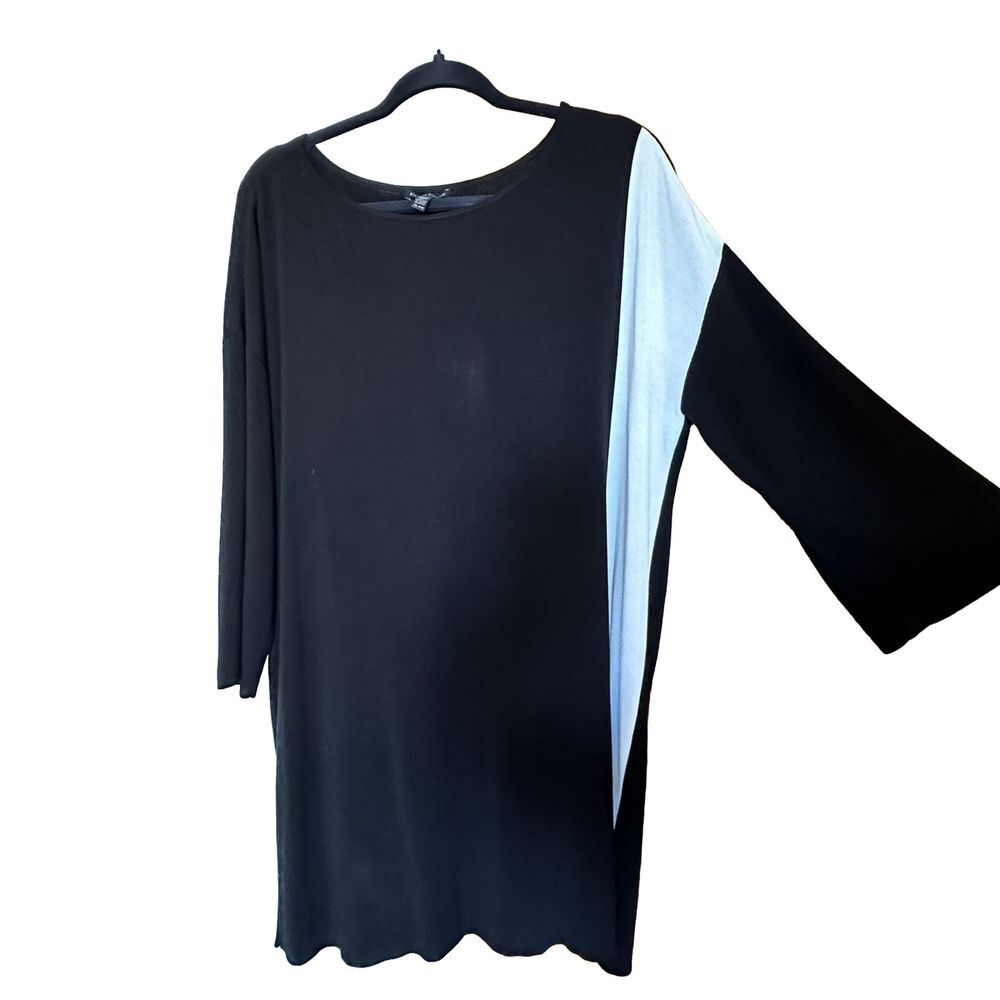 Eileen Fisher Dress Tencel Black White Color Block Knit Pullover XL *READ* - Picture 4 of 8